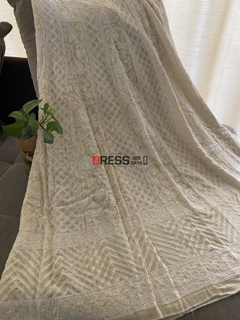 Beige Hand Embroidered Chikankari Anarkali