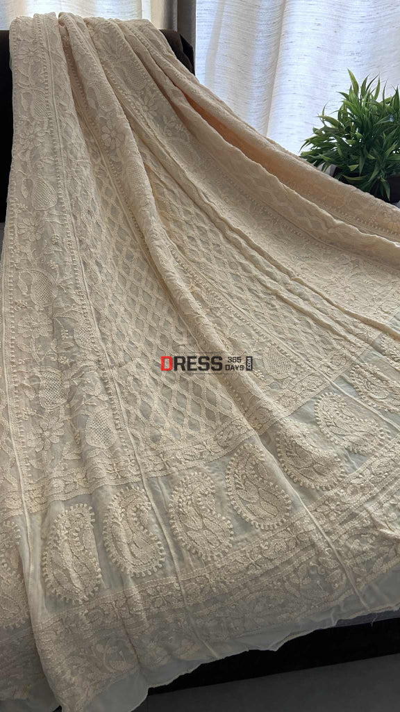 Beige Hand Jaali Lucknowi Chikankari Anarkali Chikankari Anarkali