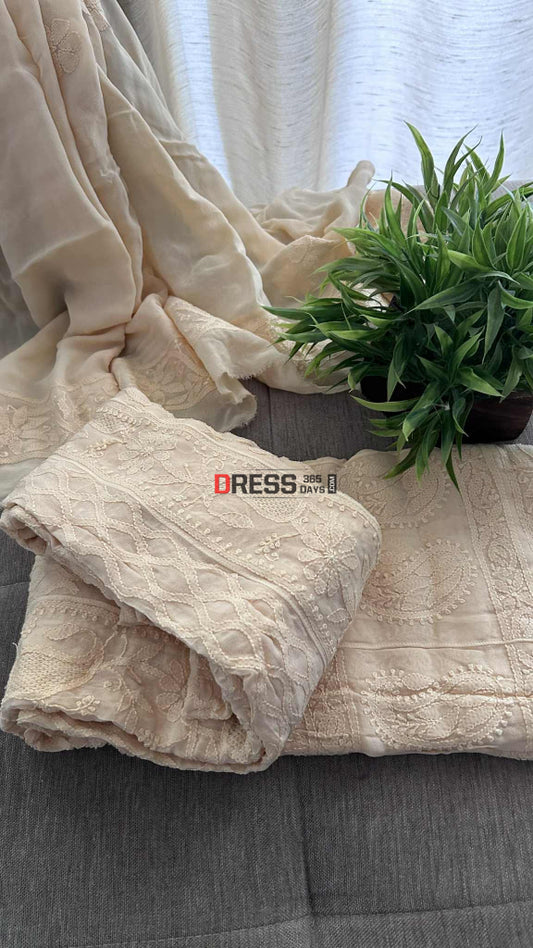 Beige Hand Jaali Lucknowi Chikankari Anarkali Chikankari Anarkali