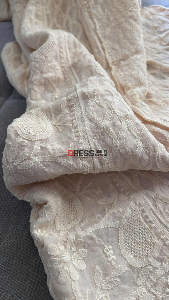 Beige Hand Jaali Lucknowi Chikankari Anarkali Chikankari Anarkali