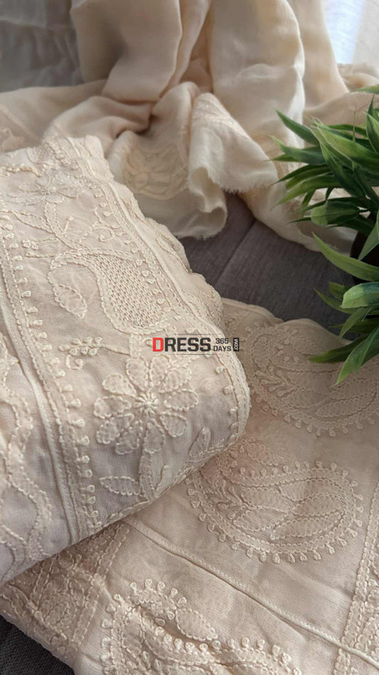 Beige Hand Jaali Lucknowi Chikankari Anarkali Chikankari Anarkali