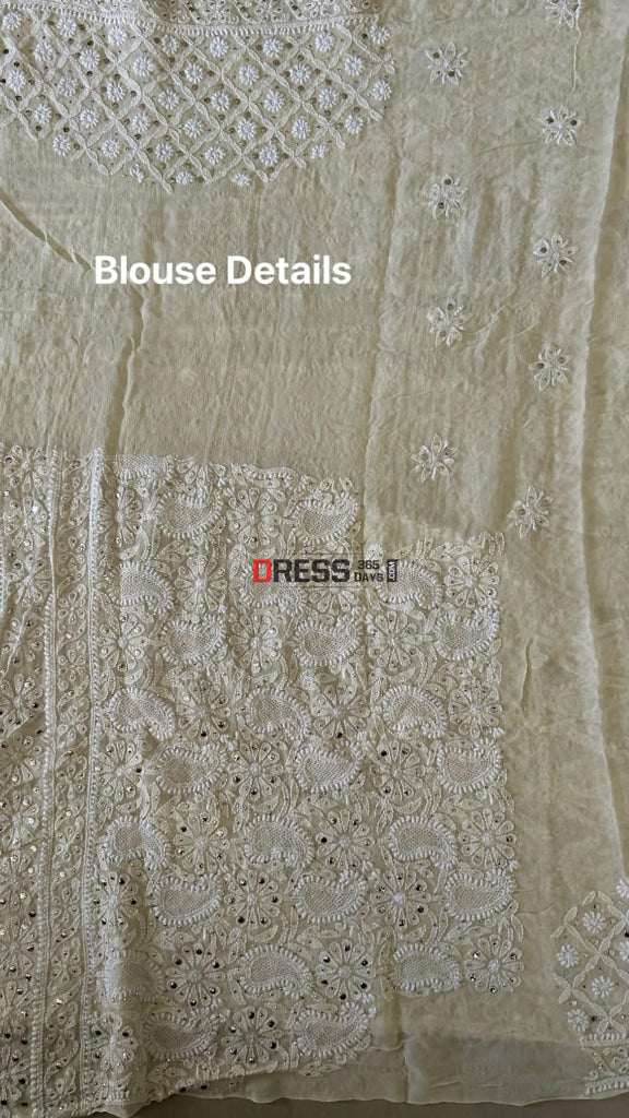 Beige Hand Jaali Mukaish Chikankari Lehenga Set Chikankari Lehenga