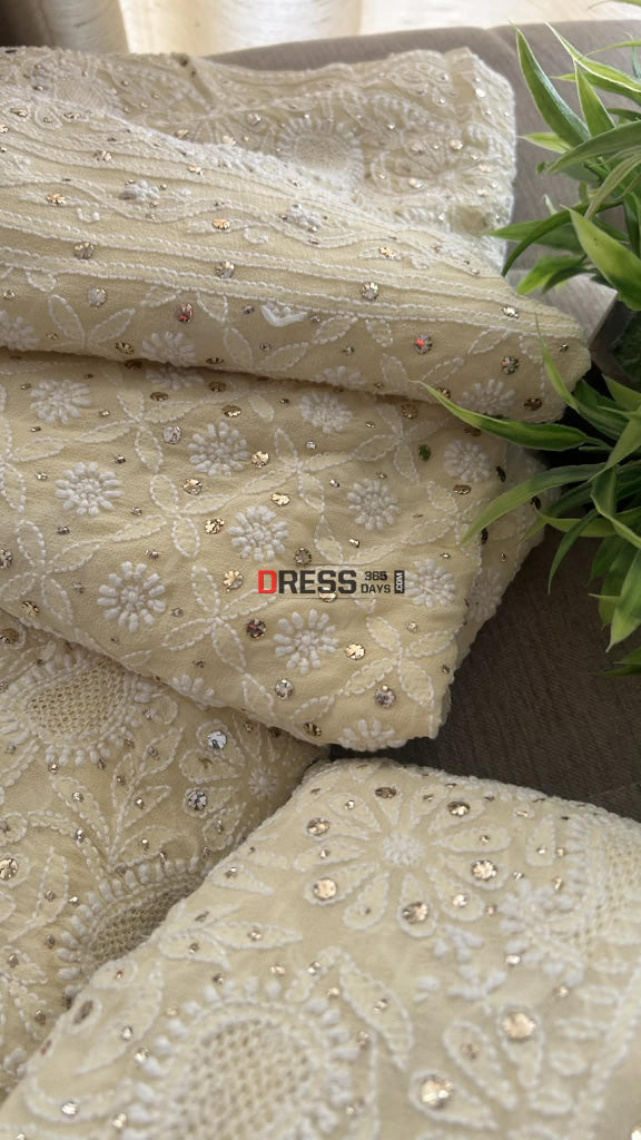 Beige Hand Jaali Mukaish Chikankari Lehenga Set Chikankari Lehenga