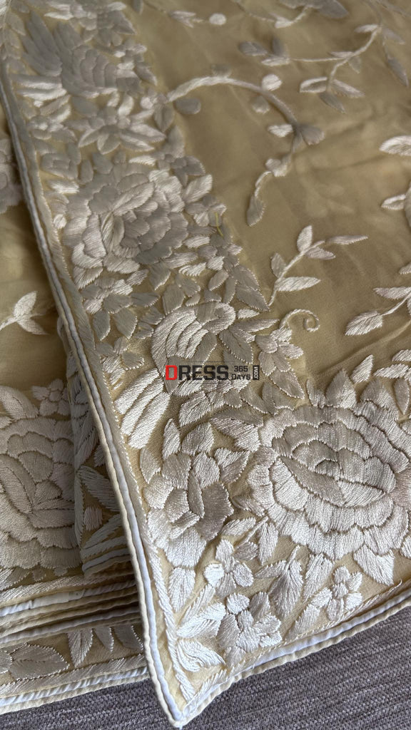 Beige Ivory Parsi Gara Dupatta