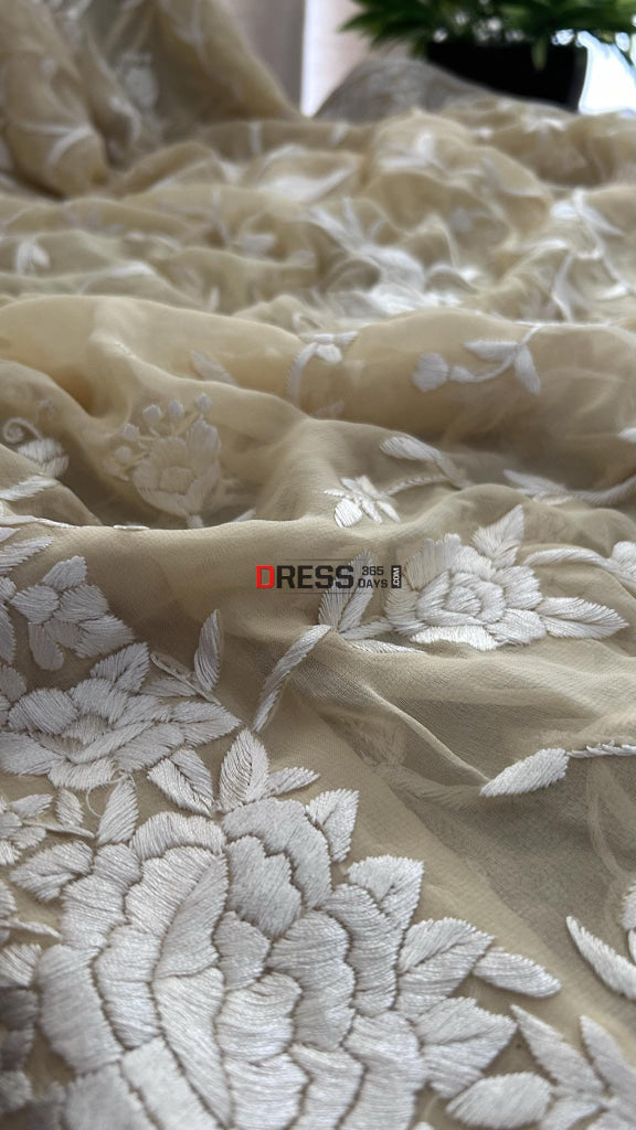 Beige Ivory Parsi Gara Dupatta
