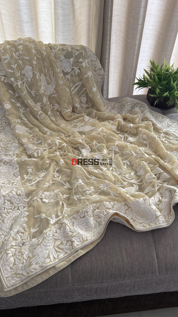 Beige Ivory Parsi Gara Dupatta