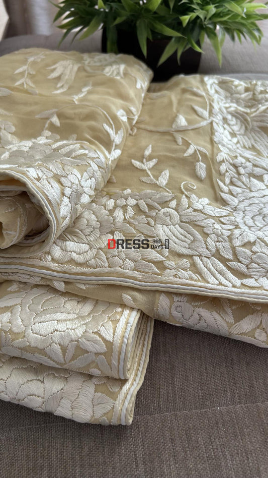 Beige Ivory Parsi Gara Dupatta