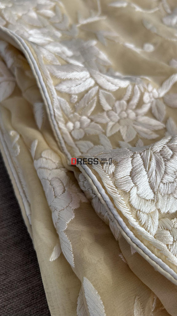 Beige Ivory Parsi Gara Dupatta