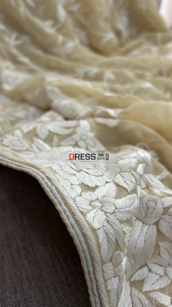 Beige Ivory Parsi Gara Dupatta