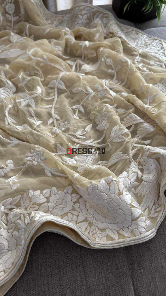 Beige Ivory Parsi Gara Dupatta