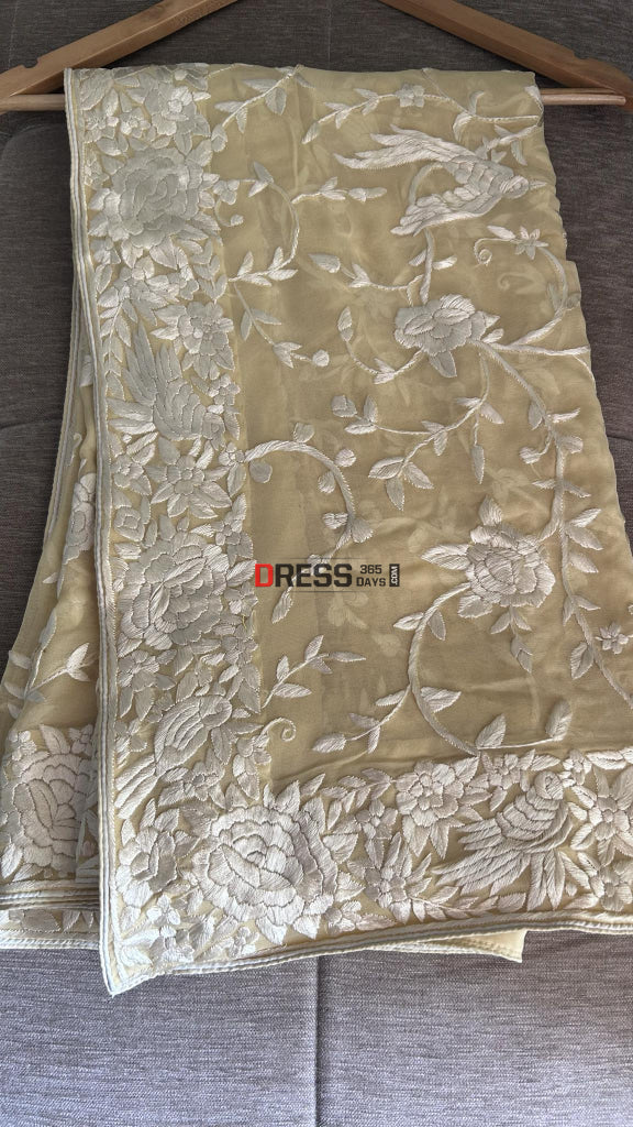 Pre Order Beige Ivory Parsi Gara Dupatta
