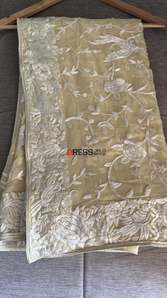 Beige Ivory Parsi Gara Dupatta