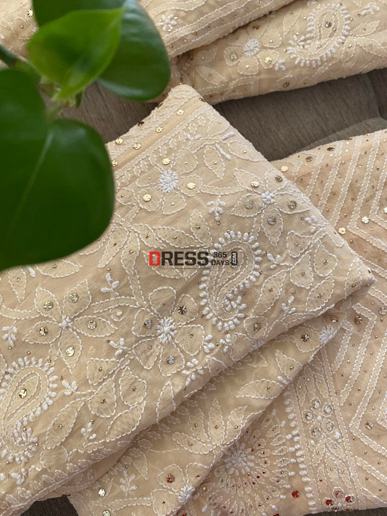 Beige Kamdani Lucknowi Chikankari Lehenga Set