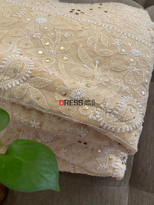 Beige Kamdani Lucknowi Chikankari Lehenga Set