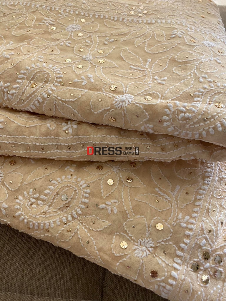 Beige Kamdani Lucknowi Chikankari Lehenga Set