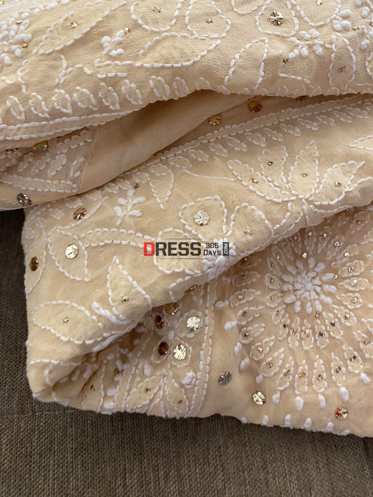 Beige Kamdani Lucknowi Chikankari Lehenga Set