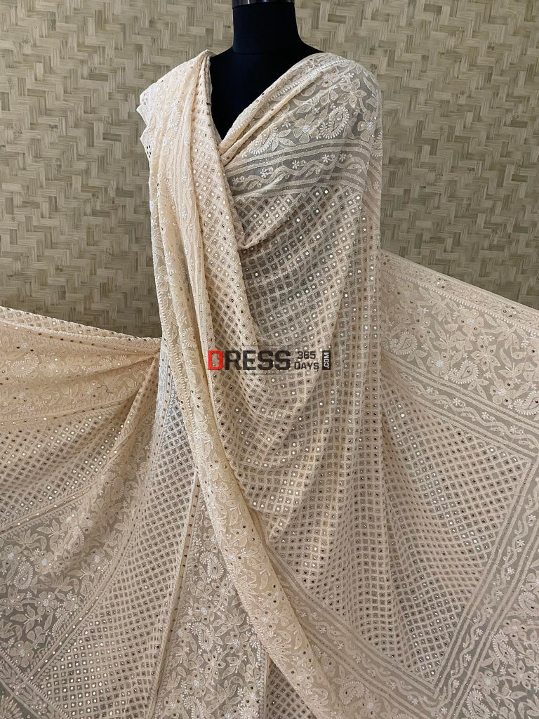 Beige Kamdani Lucknowi Chikankari Lehenga Set