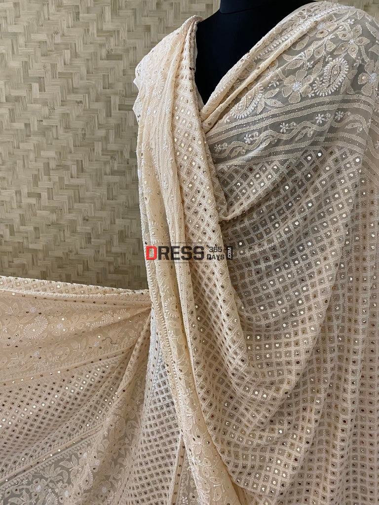 Beige Kamdani Lucknowi Chikankari Lehenga Set
