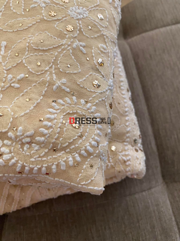 Beige Kamdani Lucknowi Chikankari Lehenga Set