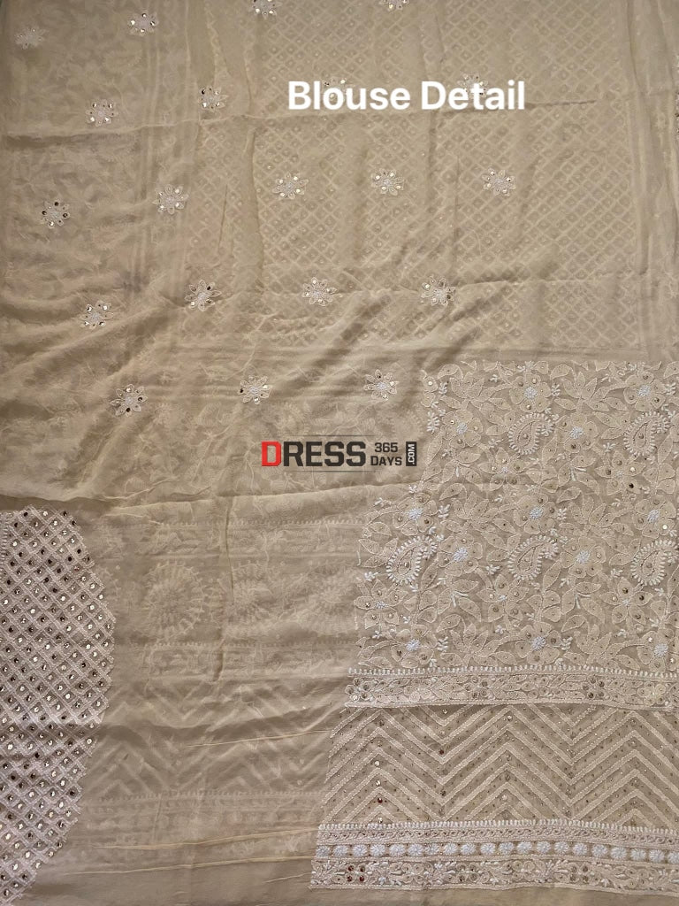 Beige Kamdani Lucknowi Chikankari Lehenga Set