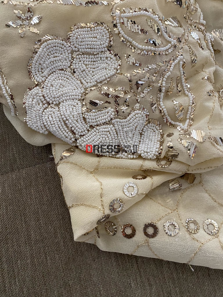 Beige Kamdani & Pearl Work Lucknowi Suit Chikankari Suits