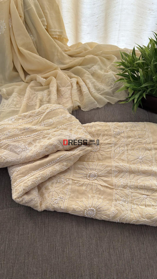 Beige Lucknowi Chikankari Hand Jaali Anarkali