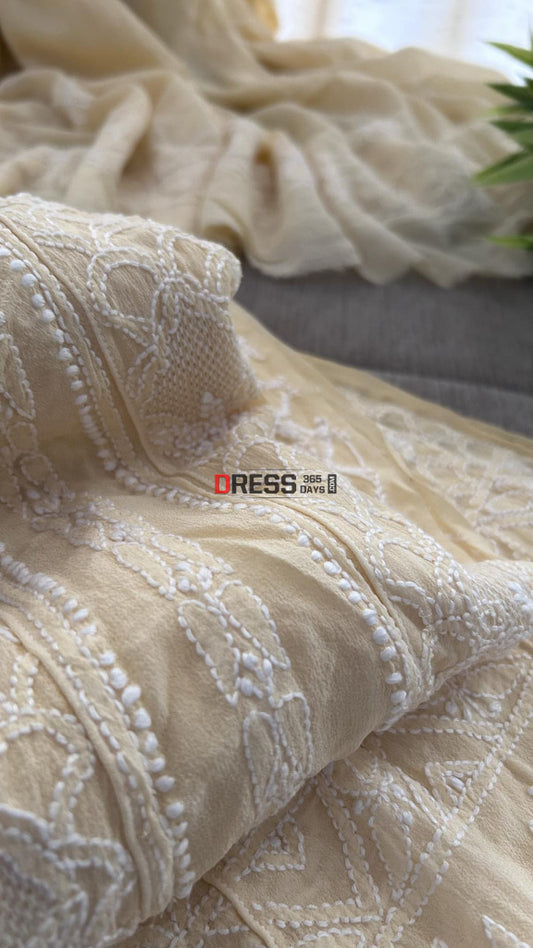 Beige Lucknowi Chikankari Hand Jaali Anarkali