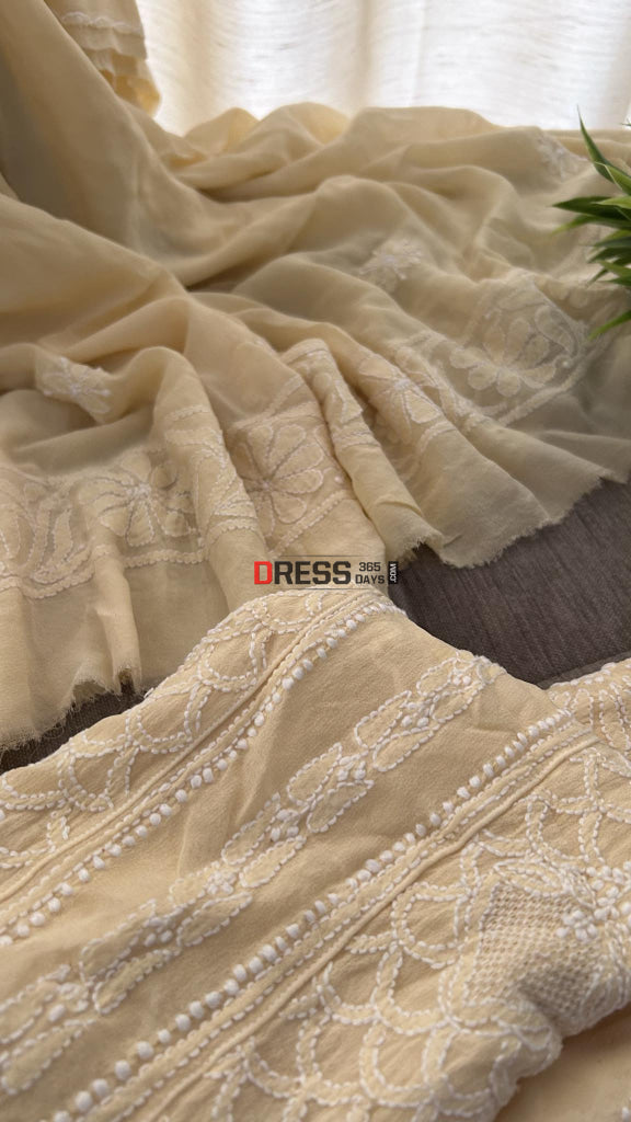 Beige Lucknowi Chikankari Hand Jaali Anarkali