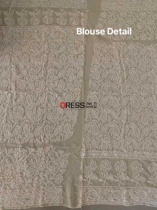 Beige - Lucknowi Chikankari Hand Embroidery Sanganeri Unstitched Kurta Material (2.5M) 79