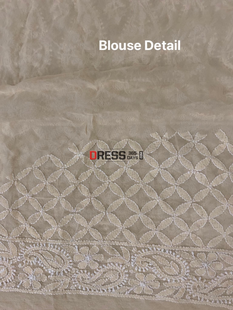 Beige Lucknowi Chikankari Saree