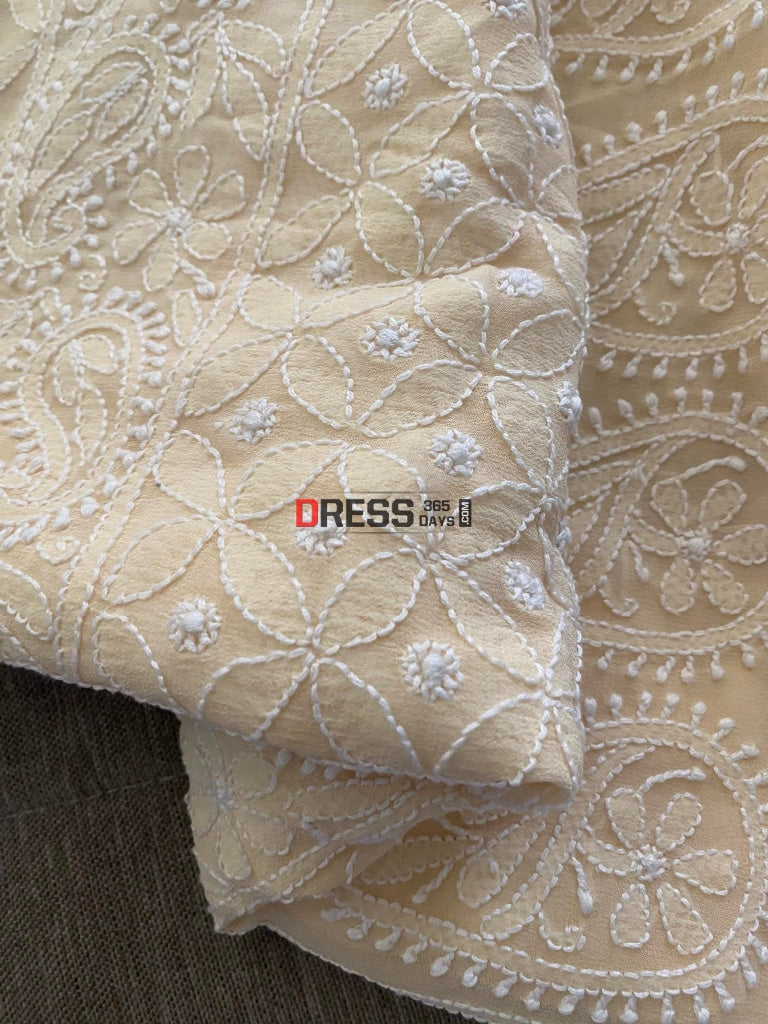 Beige Lucknowi Chikankari Saree