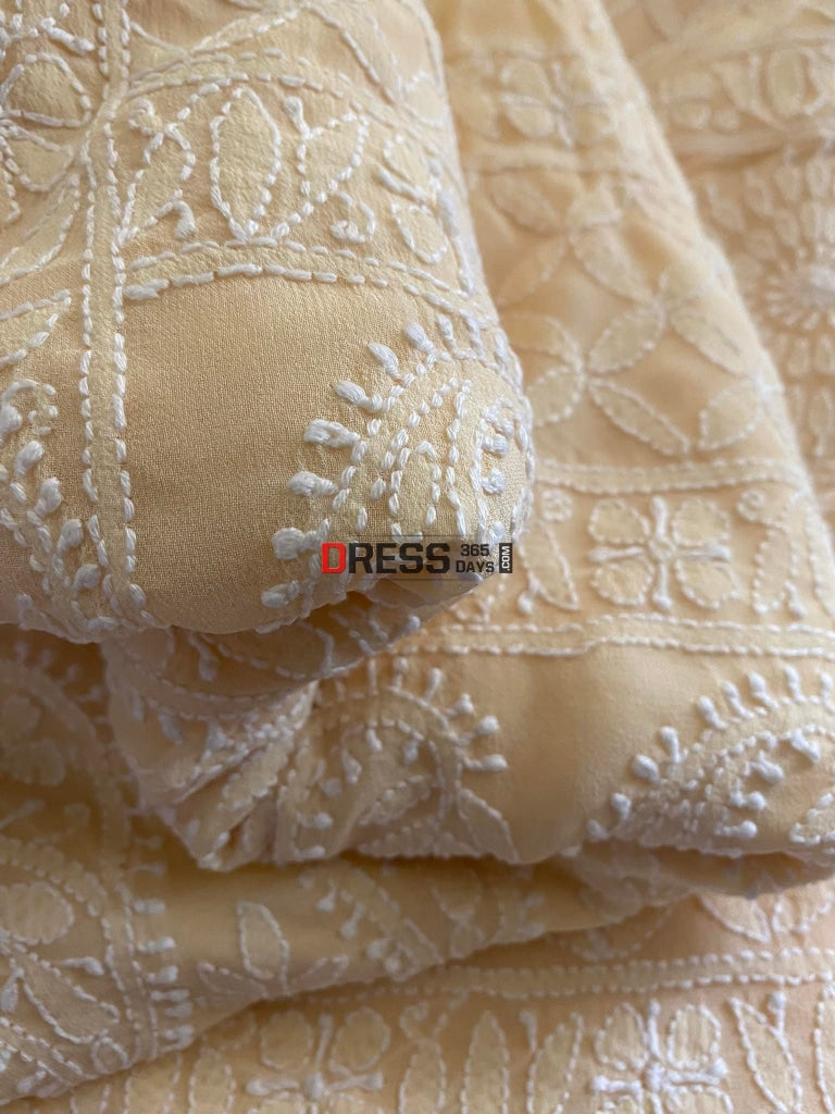 Beige Lucknowi Chikankari Saree