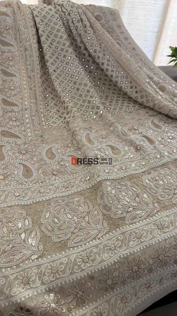 Beige Mirror & Gota Patti Chikankari Dupatta