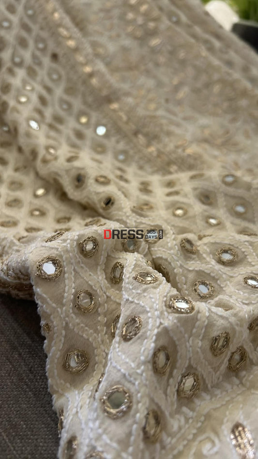 Beige Mirror & Gota Patti Lucknow Chikankari Lehenga Skirt (Only Skirt) Chikankari Lehenga