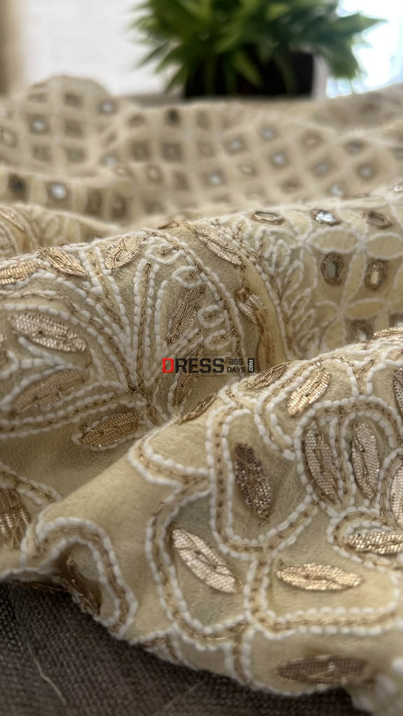 Beige Mirror & Gota Patti Lucknow Chikankari Lehenga Skirt (Only Skirt) Chikankari Lehenga