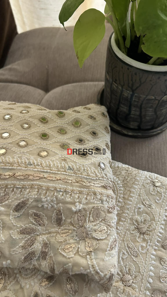 Beige Mirror & Gota Patti Lucknow Chikankari Lehenga Skirt (Only Skirt) Chikankari Lehenga