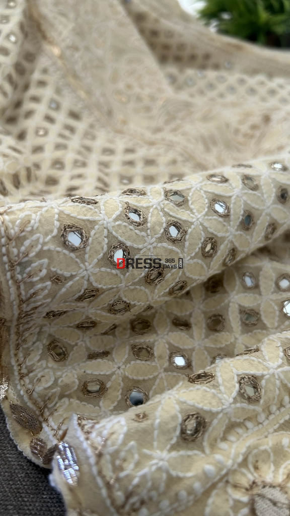 Beige Mirror & Gota Patti Lucknow Chikankari Lehenga Skirt (Only Skirt) Chikankari Lehenga