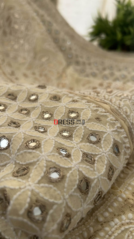 Beige Mirror & Gota Patti Lucknow Chikankari Lehenga Skirt (Only Skirt) Chikankari Lehenga