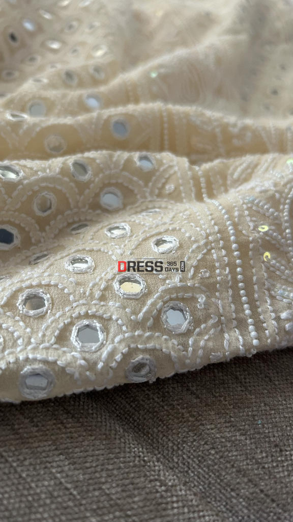 Beige Mirror & Pearl Lucknowi Suit (Kurta Dupatta) Chikankari Suits