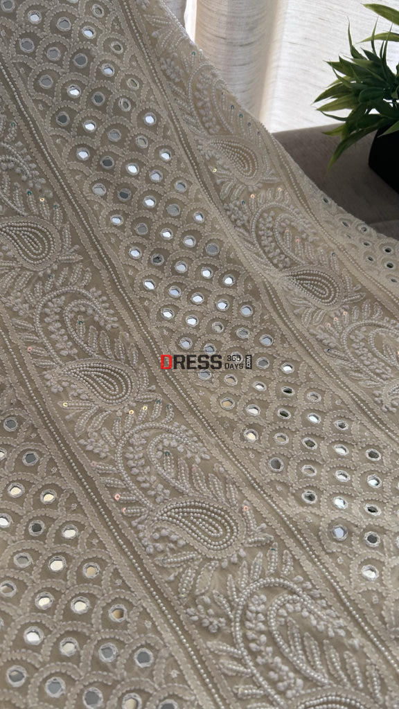 Beige Mirror & Pearl Lucknowi Suit (Kurta Dupatta) Chikankari Suits