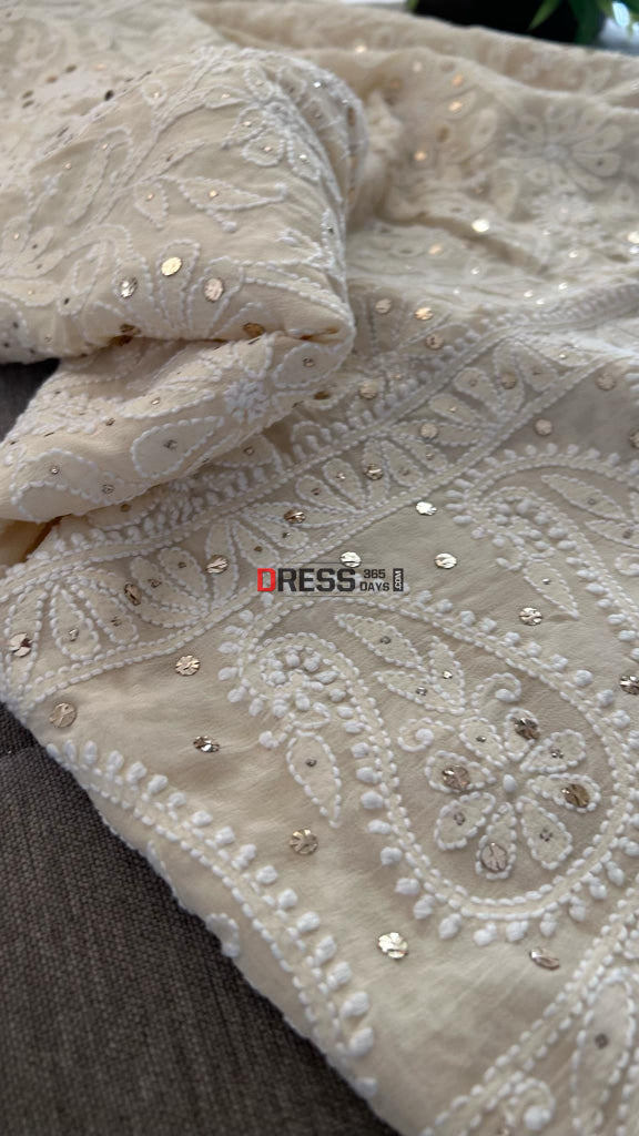 Beige Mukaish Chikankari Dupatta Chikankari Dupatta