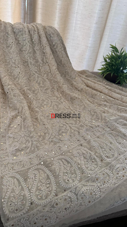Beige Mukaish Chikankari Dupatta Chikankari Dupatta