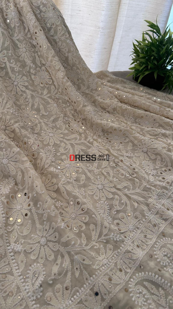 Beige Mukaish Chikankari Dupatta Chikankari Dupatta