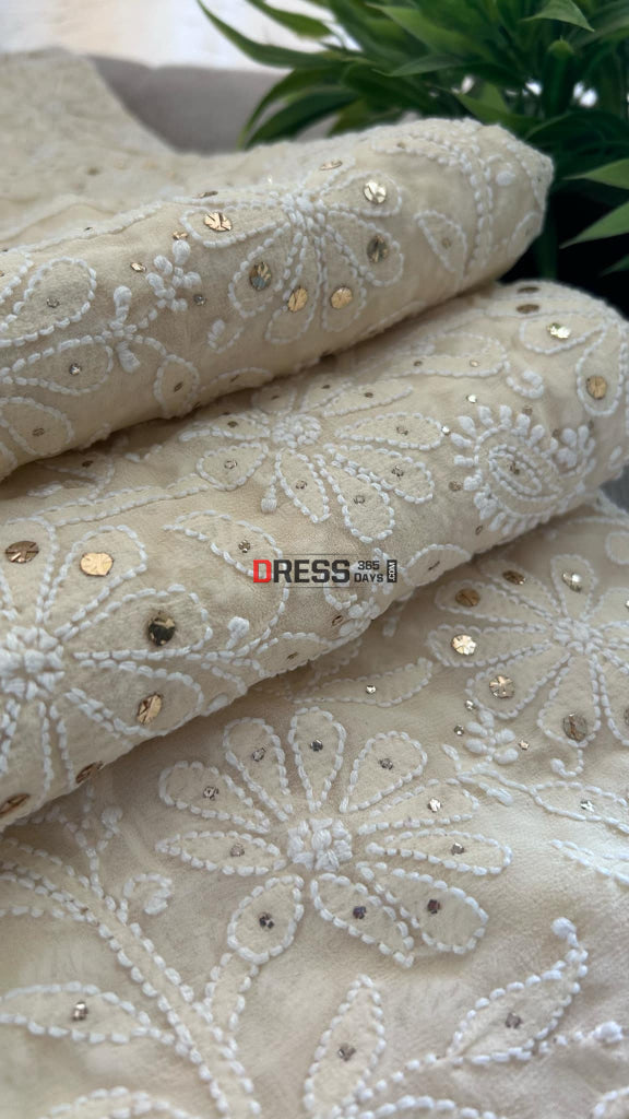 Beige Mukaish Chikankari Dupatta Chikankari Dupatta