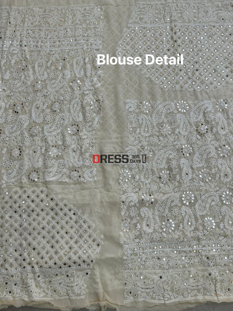 Beige Mukaish Chikankari Lehenga Set