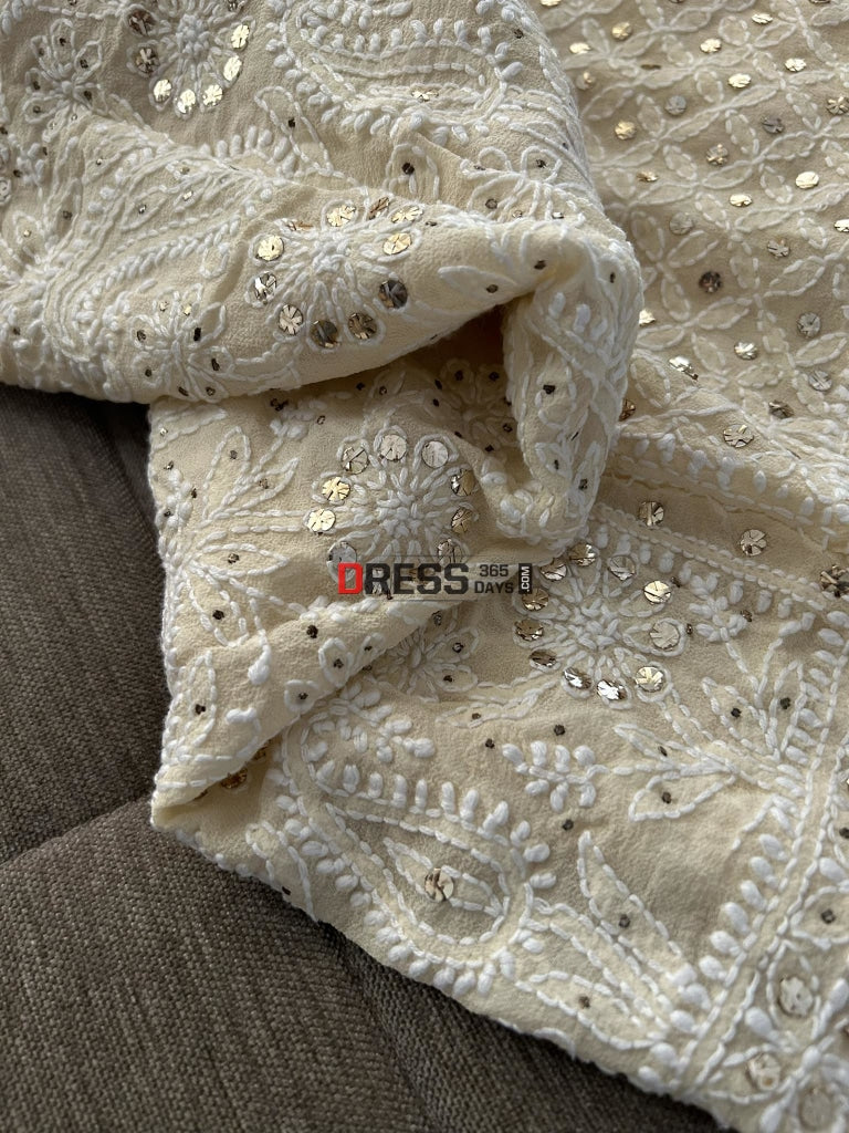 Beige Mukaish Chikankari Lehenga Set