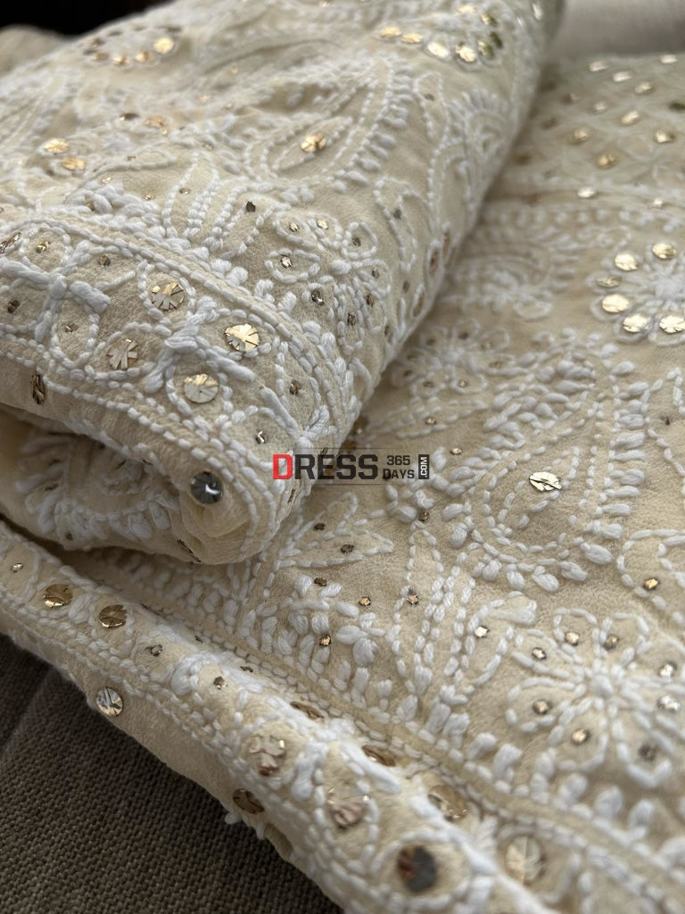 Beige Mukaish Chikankari Lehenga Set