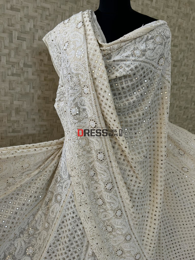 Beige Mukaish Chikankari Lehenga Set