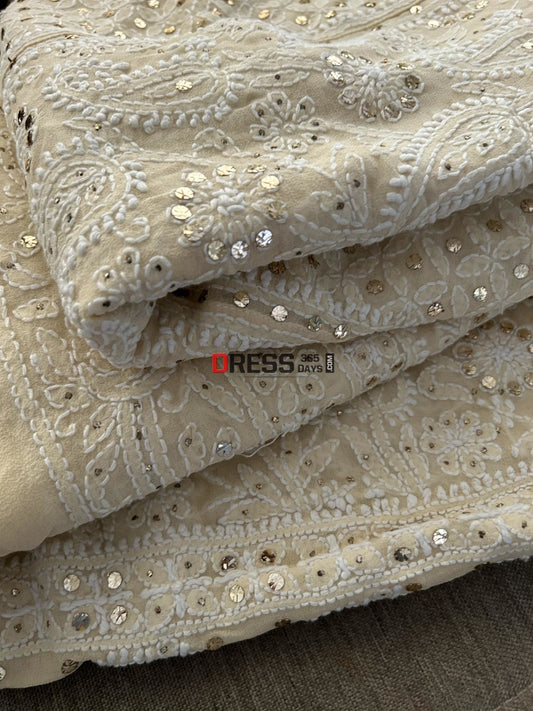 Beige Mukaish Chikankari Lehenga Set