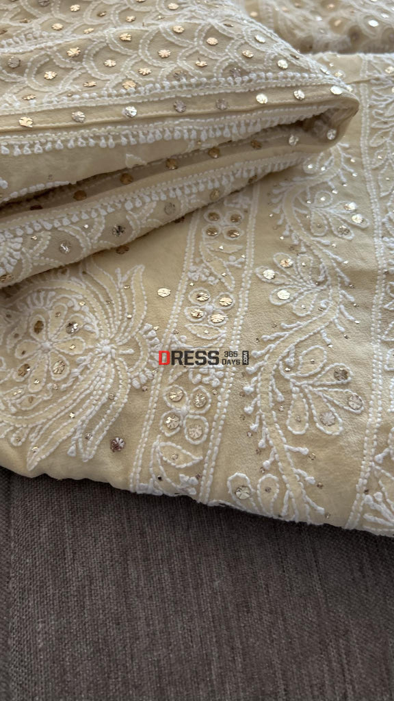 Beige Mukaishlucknowi Chikankari Lehenga Set